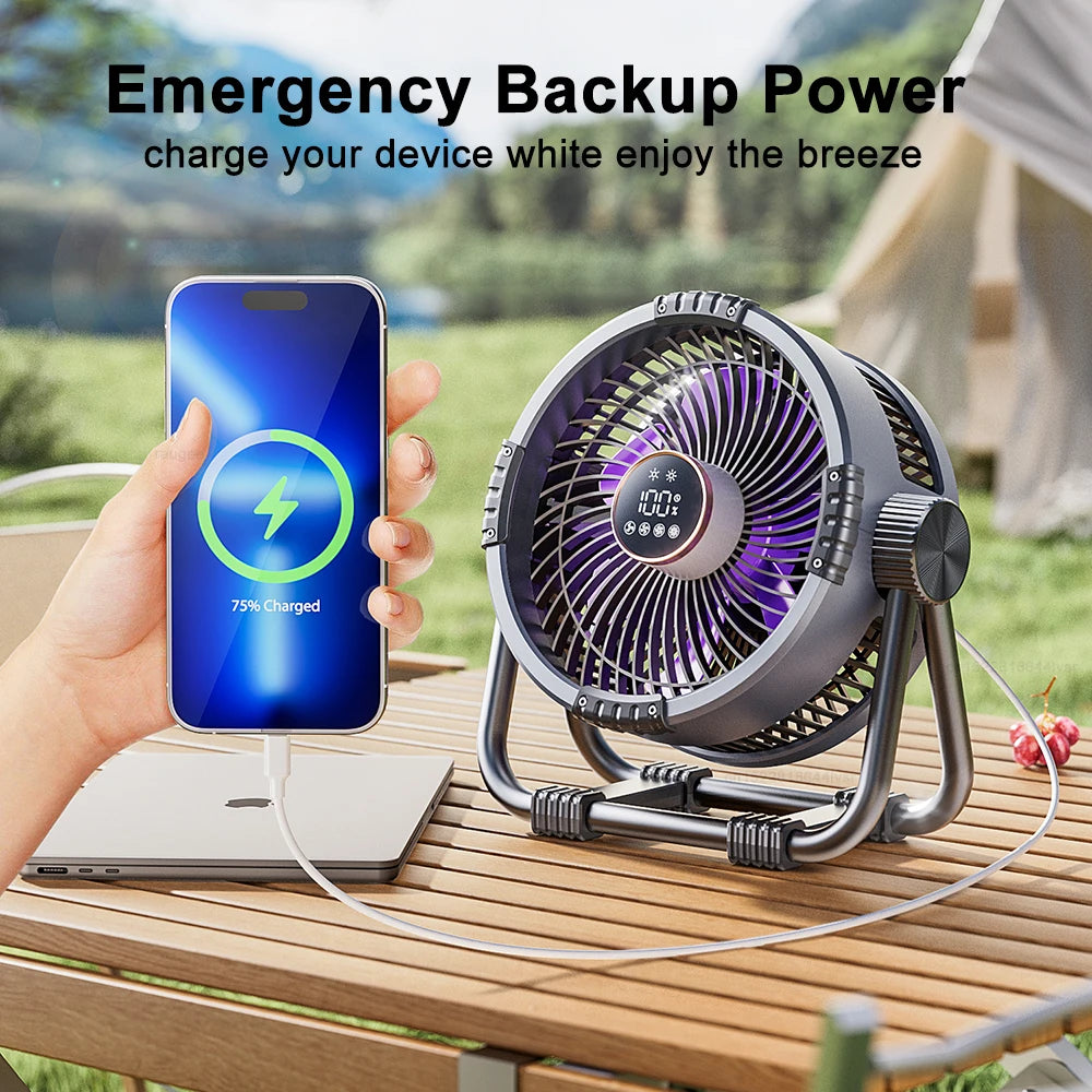 Camping Ceiling Fan 20000mAh Rechargeable USB Fan with Power Bank and LED Light Hook Air Circulators Wireless Ceiling Fan