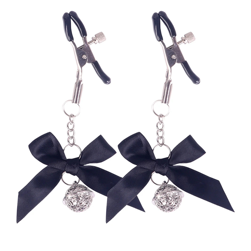 SM Flirting Toy, Nipple Clip with Bell and Bow Knot, Metal Nipple Clip, Nipple Clip with a Little Bel