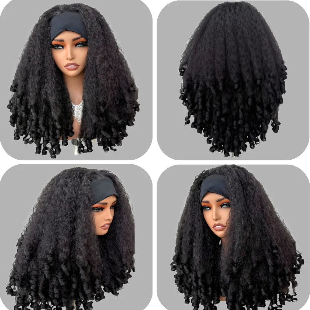 X-TRESS 20inch Synthetic Afro Curly Headband Wig for Women Kinky Straight Hair with Bouncy Curls Fully Soft Hair Easy to Wear