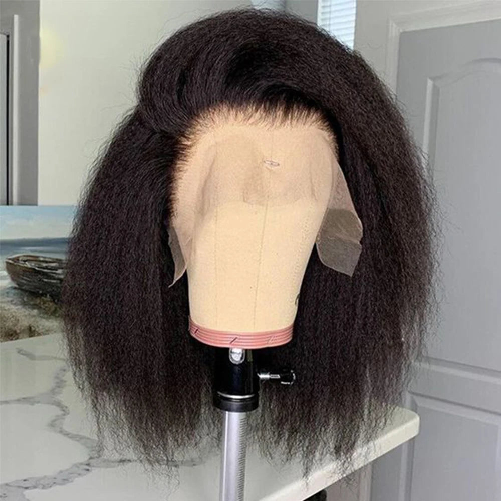 Soft Yaki Straight Preplucked Free Part Short Bob Kinky Straight Synthetic 13x4Lace Front Wig With Baby Hair Glueless Daily