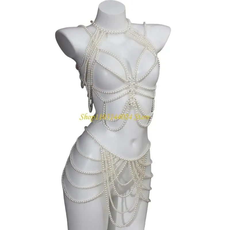 Modern Faux Pearls Body Necklace for Women Adjustable Strap Shoulder Chain Great for Celebrations and Day to Day Fashion