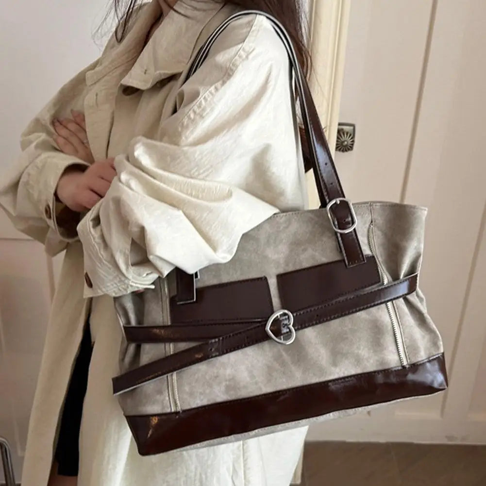Retro Belt Buckle Underarm Shoulder Bag Women Large Capacity Commuter Tote Bag Vintage Casual Handbag Female Purse