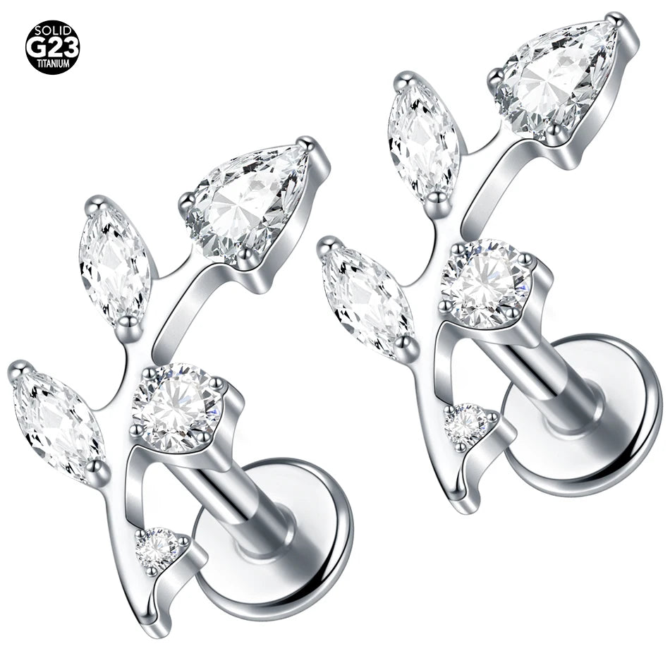 1/5PCS Titanium 16G Tragus Daith Helix Lobe Ear Piercing for Women Leaf Star Zircon Cartilage Stud Earring Piercing Jewelry Gift