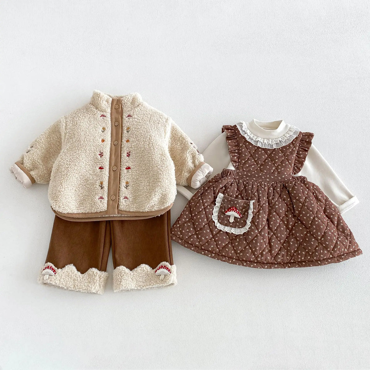 2026 New Winter Girls Embroidered Mushroom Fleece Jacket | Thick Warm Coat | Cute Outwear