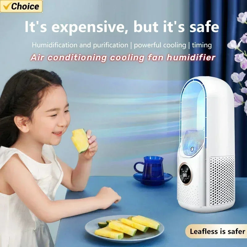 Leafless Fan Portable Air Conditioner LED Display Desktop Fanless Blade Cooler Cooling Fan Tower Air Cooler for Office Bedroom