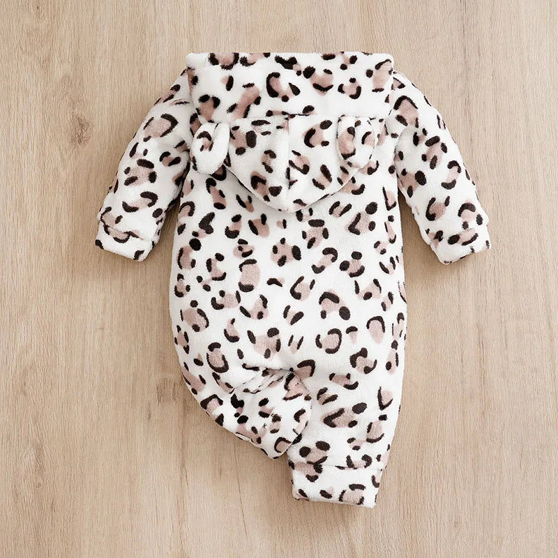 Autumn and Winter Comfortable Warmth white leopard Romper Onesie Newborn Knitted Newborn Baby Boy Newborn Baby Girl Toddler cool