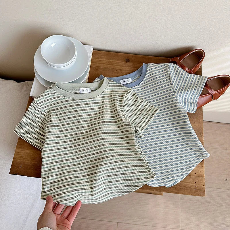 Children's Short Sleeve Boys Girls Summer New Striped T-shirt Baby Thin Bottoming Shirt Casual Wear
