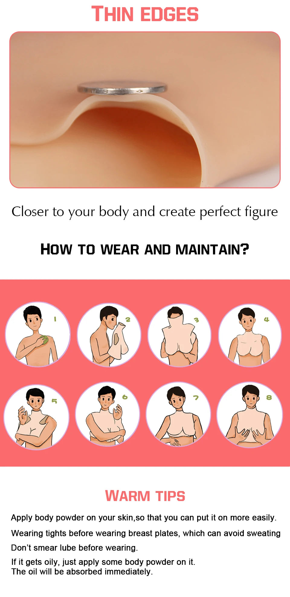 Halloween Cosplay Fake Chest False Boobs Silicone Filler Realistic B-H Cup for Crossdresser Transgender Drag Sissy Cosplay Chest