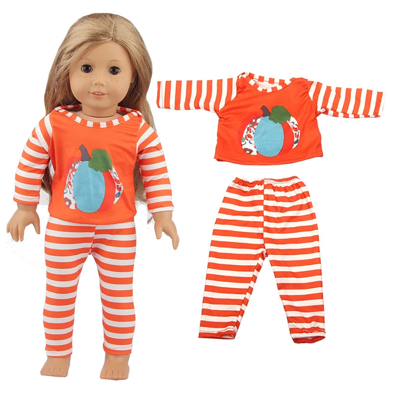 Halloween Doll Clothes Festival Pumpkin, Skeleton Costumes For 18 Inch American&43cm Baby New Born,OG,Life Girl Doll Accessories