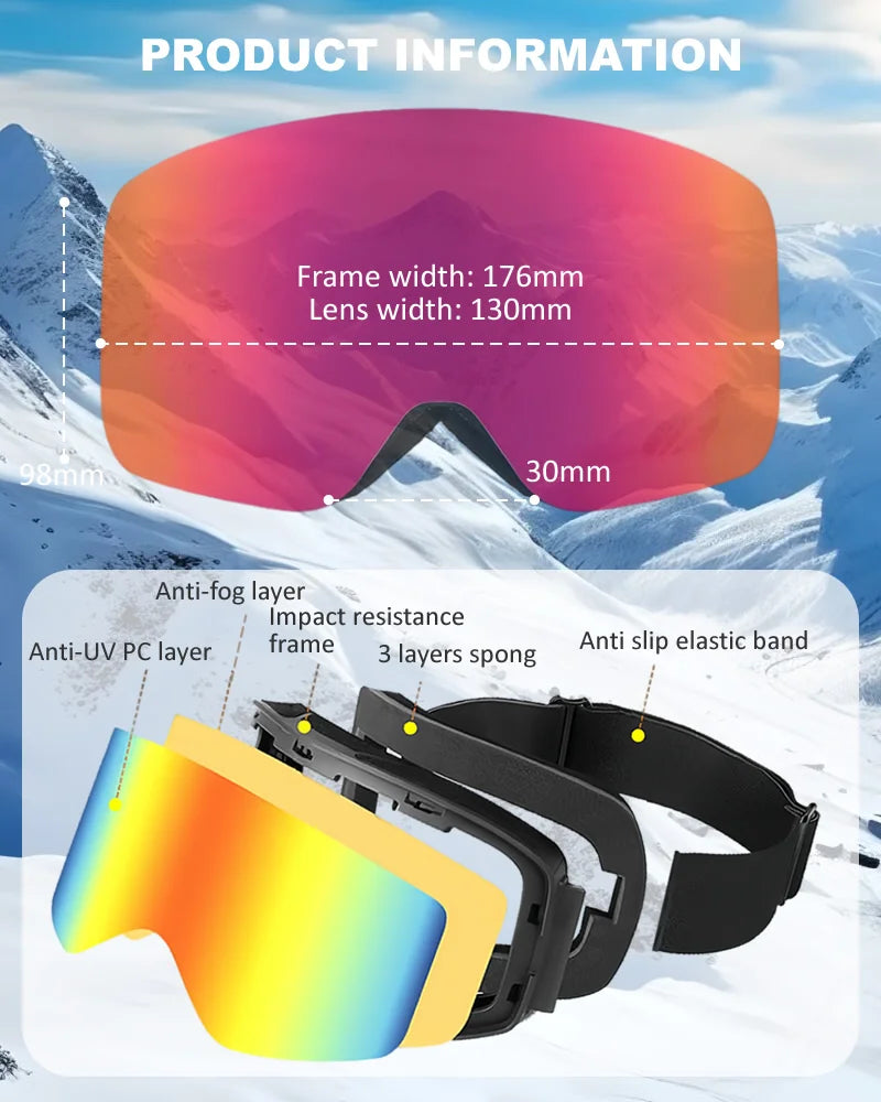 Double Layer UV400 Ski Goggles Anti-Fog Anti-UV UV400 REVO TPU Glasses Eyewear for Adult Skiing Outdoor Sports Snowboard Winter