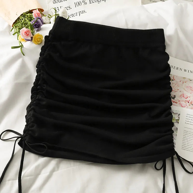 Women's High Waist Ruched Drawstring Bodycon Mini Skirt Stretchy Knit Casual Party Clubwear Summer Bodycon Short Skirt