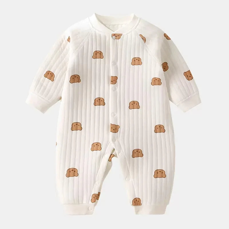 Winter Baby Jumpsuit Long Sleeves and Long Pants Warm Double-faced Fleece Cartoon Design for Boys Girls Bodysuit