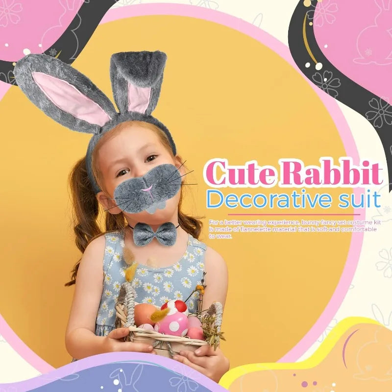 Halloween Bunny Costume Accessories Set Bunny Nose Tail Tie and Ears for Boys Girls Halloween Party Cosplay