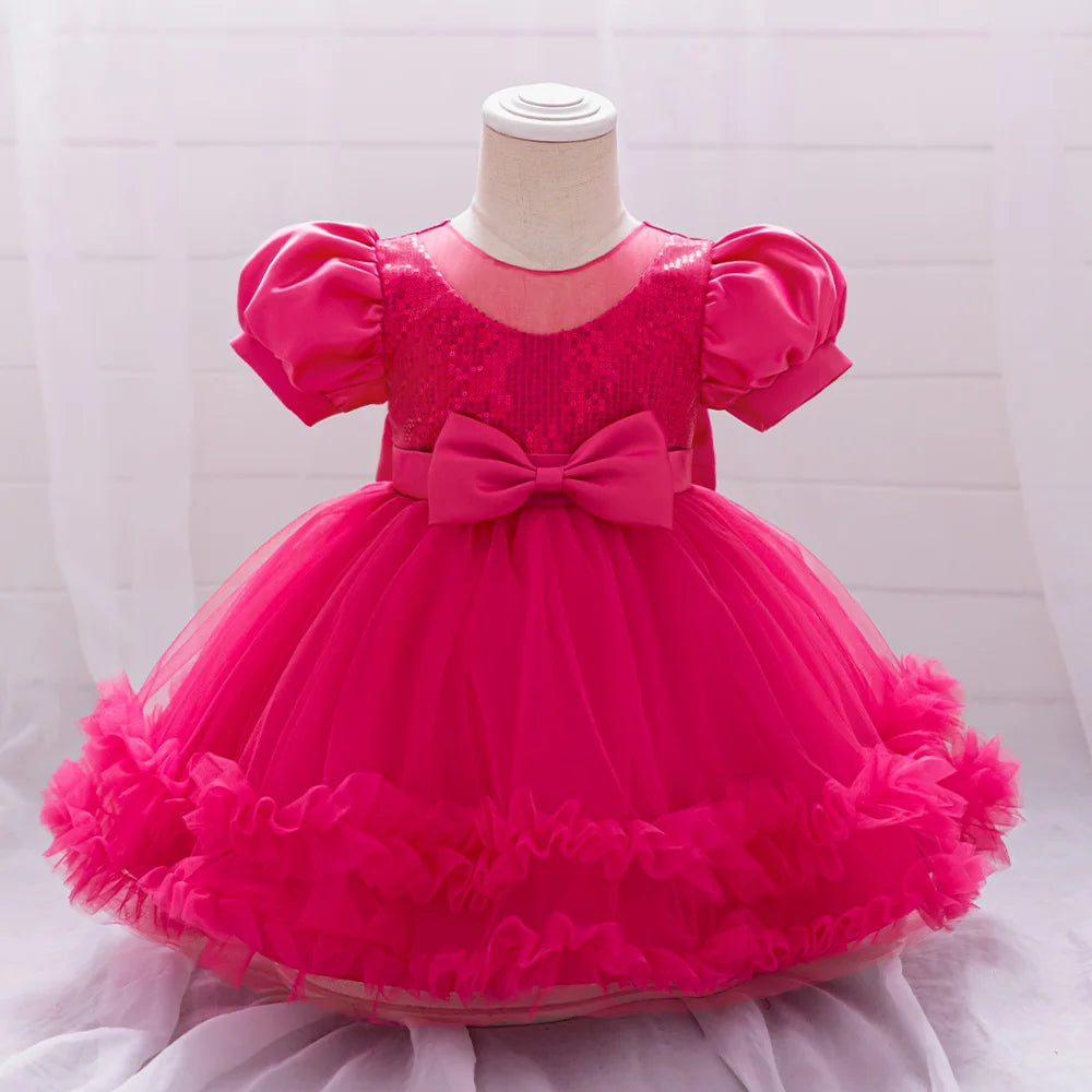 Toddler Sequin Baby Girl Party Dresses Bow Princess Dresses for Girl 1st Birthday Baptism Baby Dress Tutu Lace Wedding Prom Gown