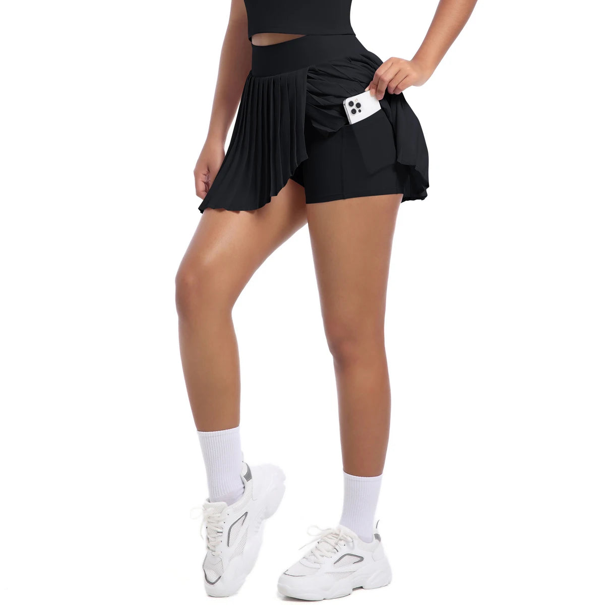 New Pleated Skirt With Pockets Summer Gym Sport Yoga Short Skirt Solid Color Tennis Skirt False Two-piece Sunscreen Tennis Skirt