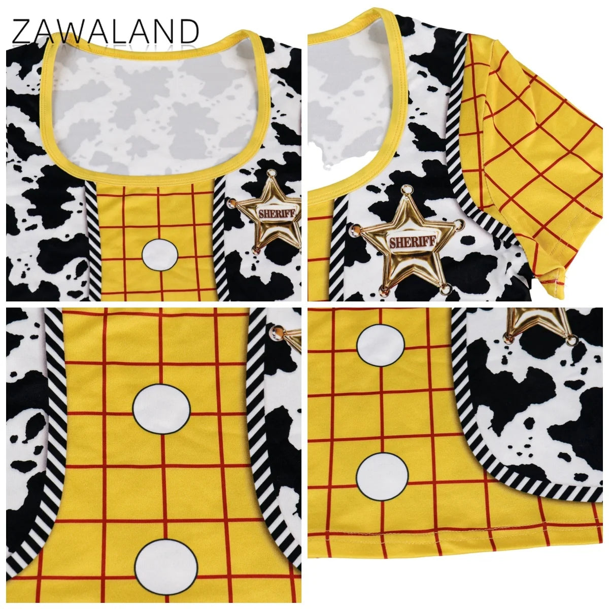Halloween Woody Cosplay Costume For Women Movie Character Print Skirt Set Summer Short Sleeve Crop Top Party Performance Outfits