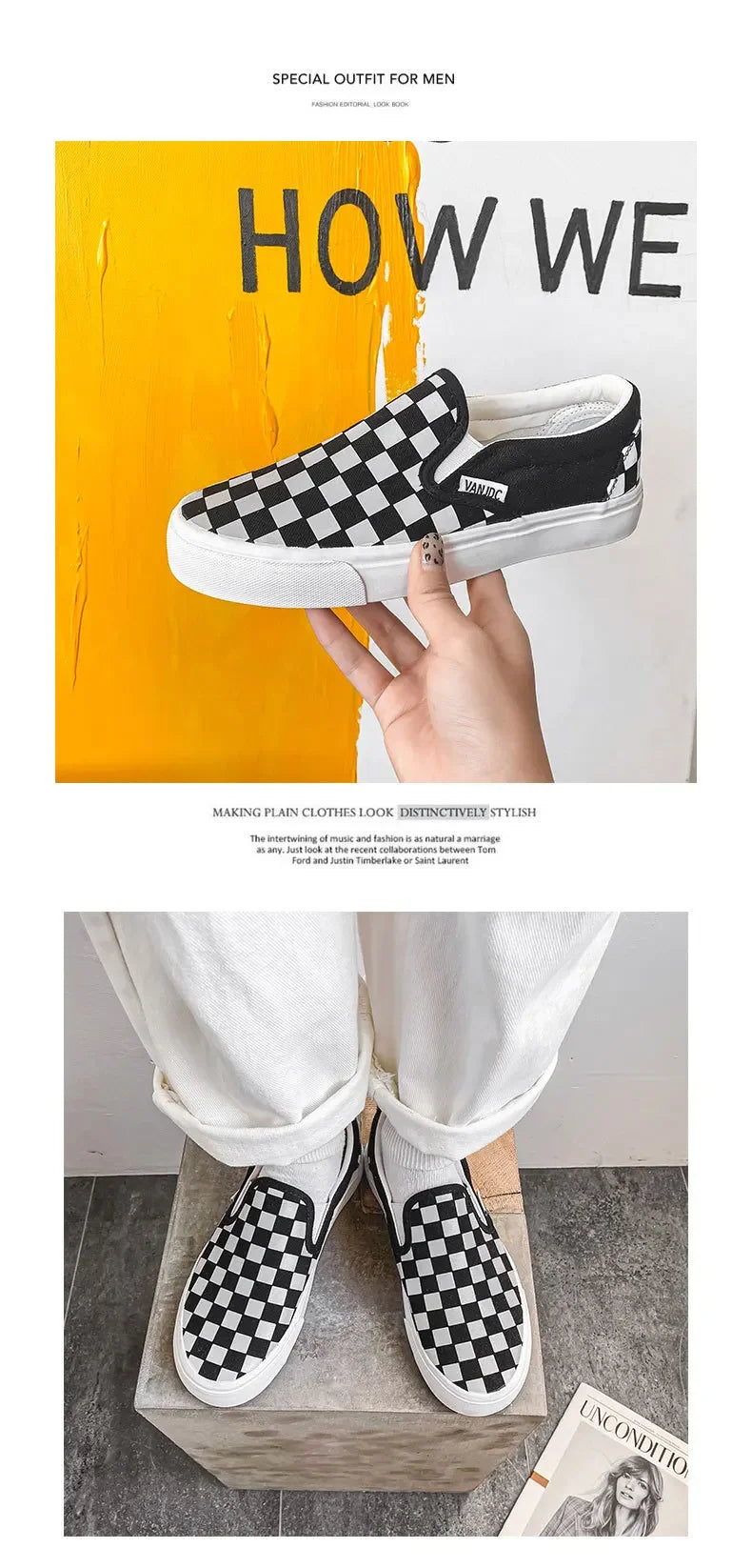 Black White Plaid Canva Women's Shoes Student Vintage Hong Kong Style Versatile Flat Shoes Korean Version Harajuku Casual