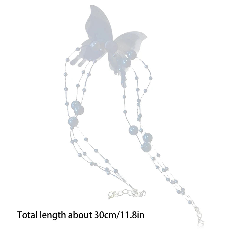White Butterfly Pearl Choker Necklace For Women Sweet Imitation Pearl Clavicle Chain Neck Necklace Wedding Jewelry Gift