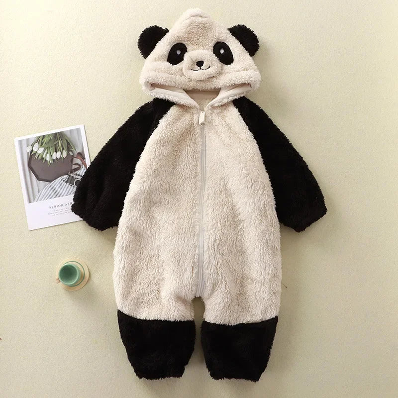 Baby Girl Clothes Panda Pajamas Autumn Winter Keep Warm Boys Home Clothing Newborn Romper Fleece Sets For Children 0-36 months