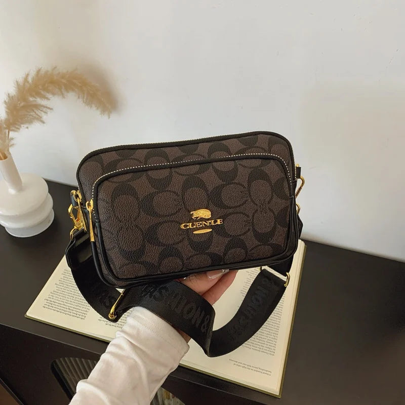 Luxury Women Vintage Pattern Camera Bag Wide Adjustable Strap Crossbody Handbag Multi Pockets Fashion Daily Small Shoulder Messe