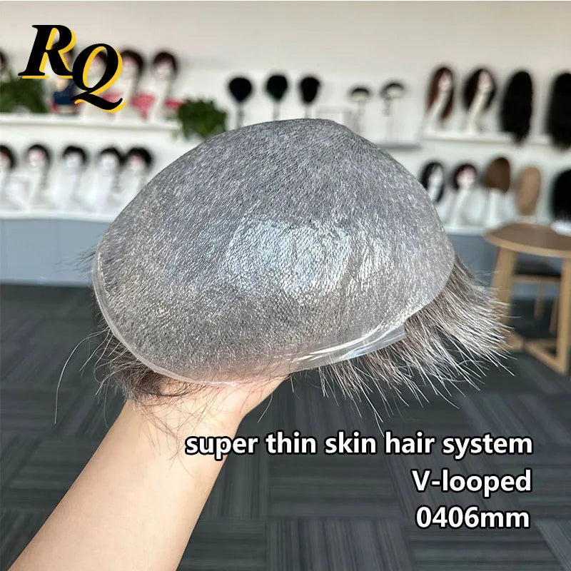 Pre Styled Slicked Back Thin Skin Men Toupee 0.04mm Human Hair Men Wig Hair Replacement Systems Hair Piece Protesis Hombre Male