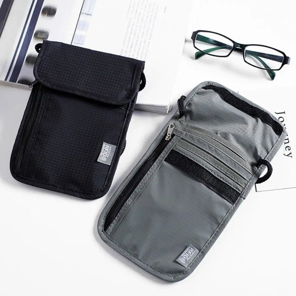 Waterproof RFID Nylon Travel Document Bag - Neck Wallet Money Pouch for Passport Cards - Storage Bag for Travel Essentials