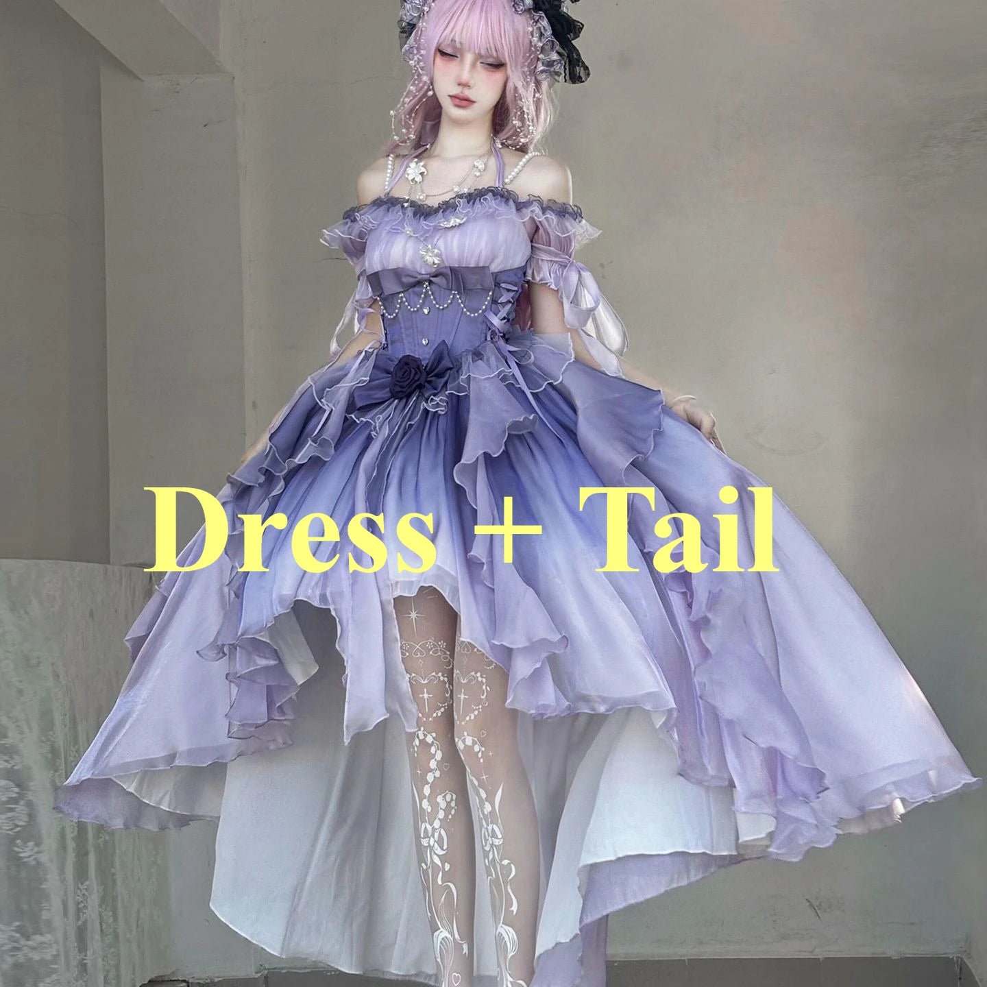 Dophee Flower Wedding Dress Lolita Purple Trailing Princess Dress Sexy Off Shoulder Short Sleeve Graduation Long Puffy Dresses