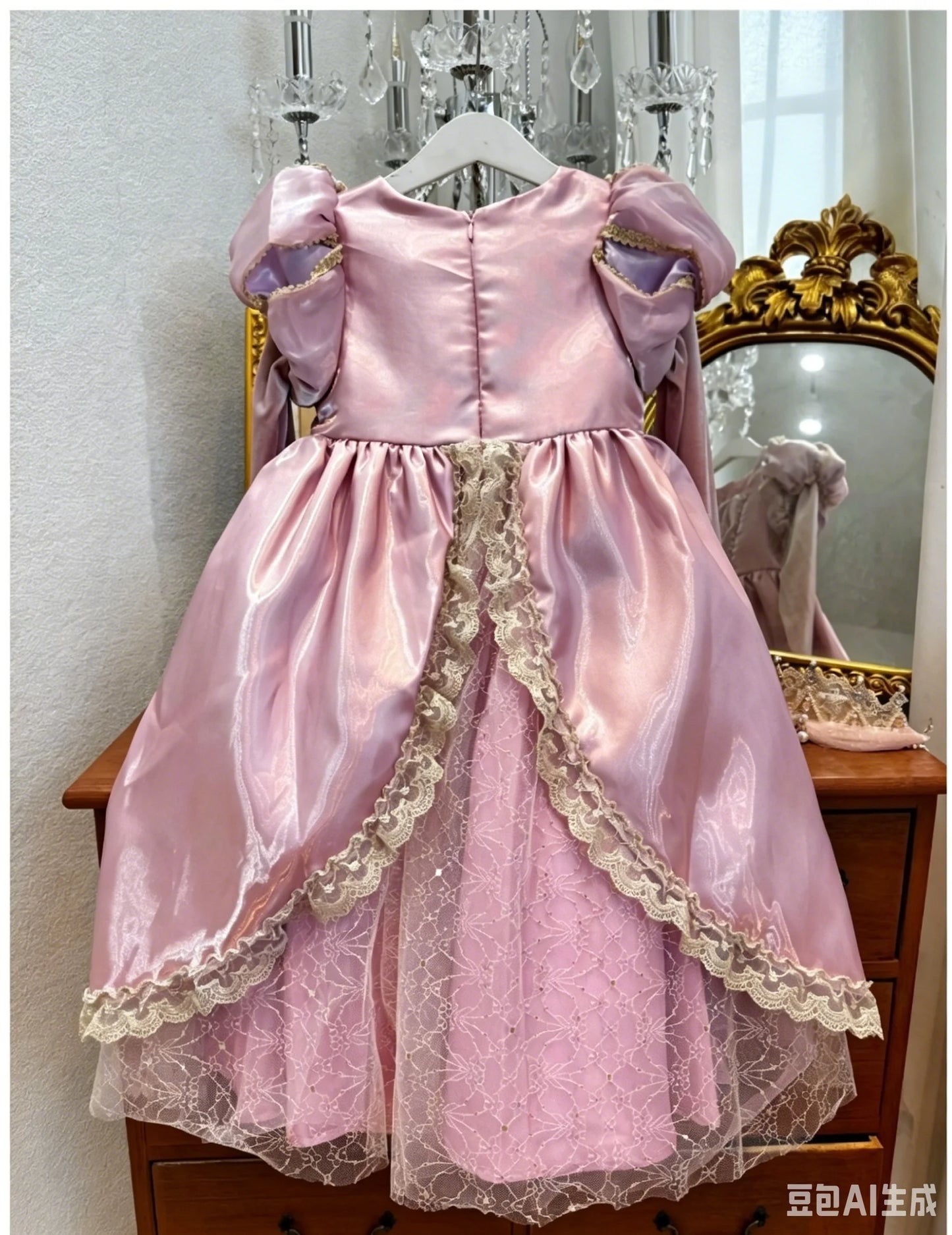 Kids Pink Aurora Princess Lolita Dress Halloween Costume Girl Sleeping Beauty Princess Cosplay Birthday Party Dresses for 2-12Y