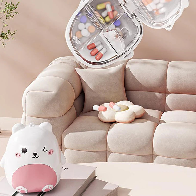 Cute Cartoon Small Bear Portable Double-layer Compartment Going Out Packed Separately Medicine Storage Plastic Pill Box Fashion