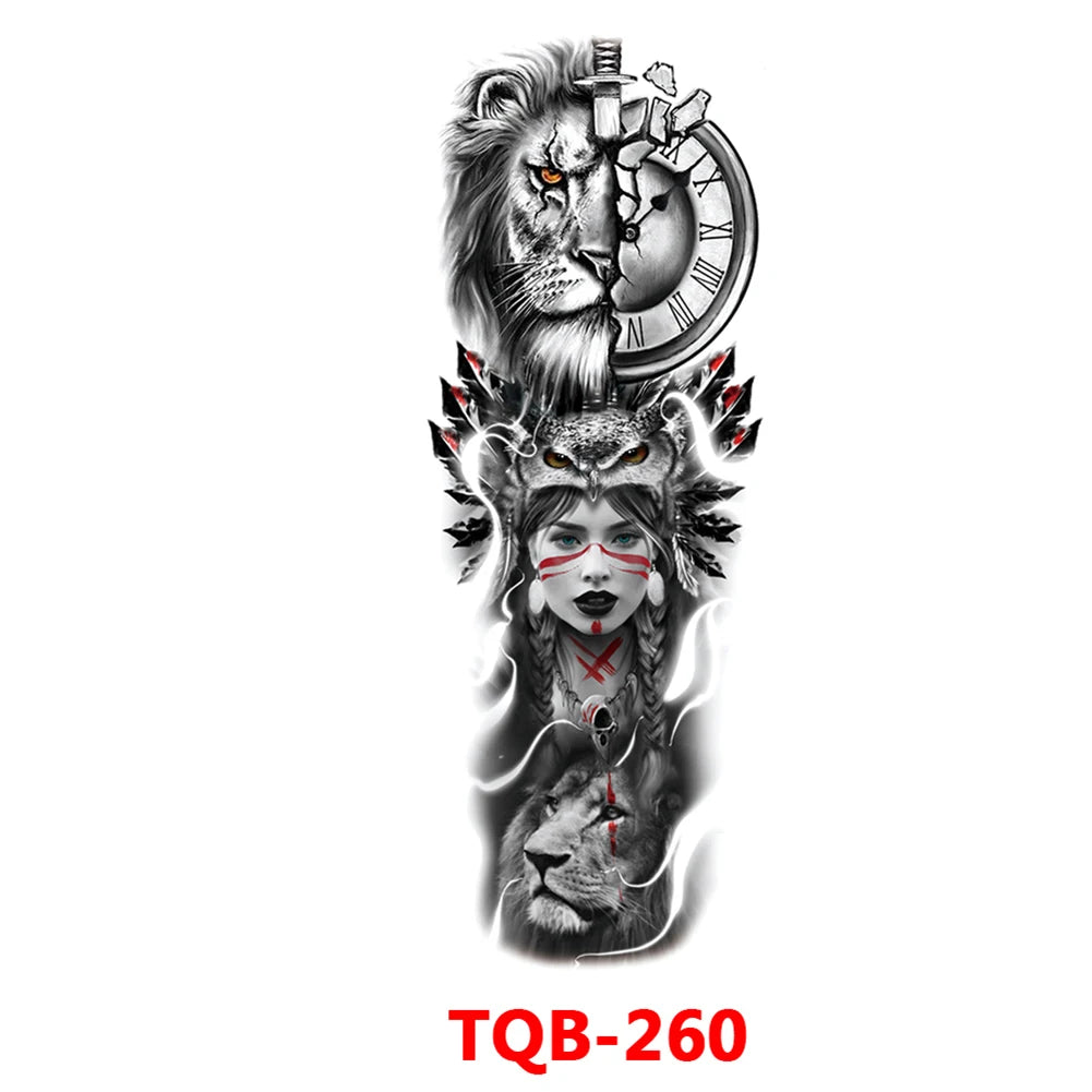 Large Arm Sleeve Tattoo Rose Gear Clock Eye Waterproof Temporary Tatto Sticker Lion Wolf King Body Art Full Fake Tatoo Women Men