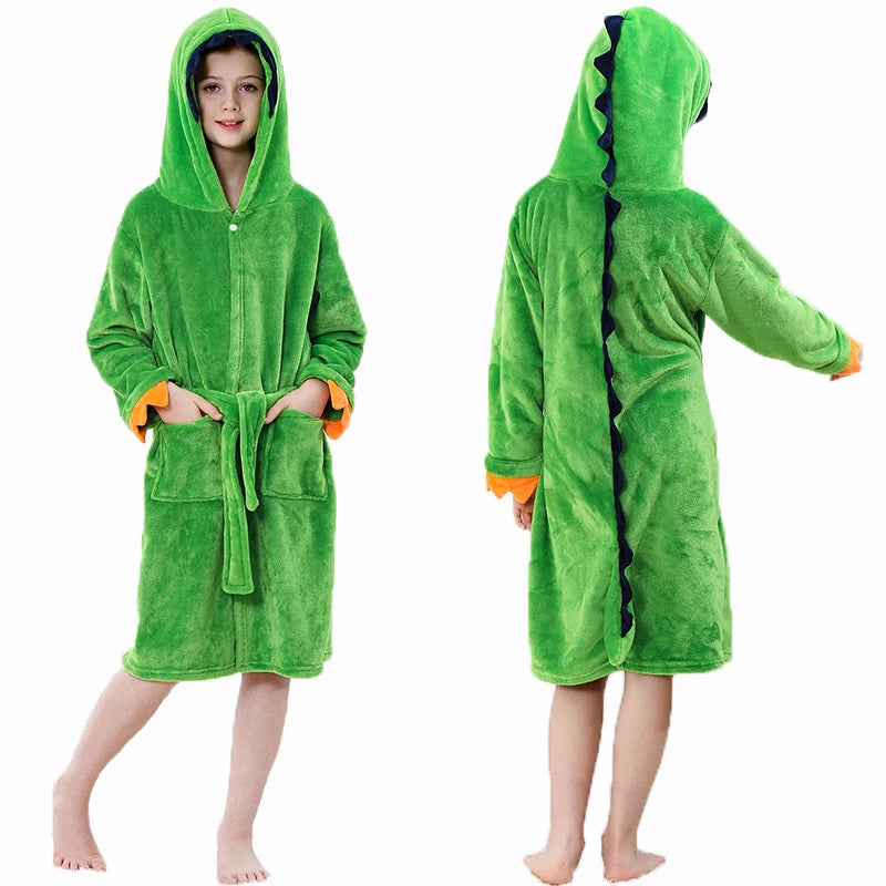 Halloween Dinosaur Bathrobes for Children 3 5 7 9 11 13 Years Kids Animal Flannel Homewear Boy Hooded Sleepwear Girls Nightgown