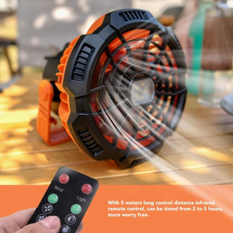 Outdoor Tent Fan Remote Control Hangable Fan With LED Light Battery Operated USB Rechargeable Fan For Hiking BBQ Travel Fishing