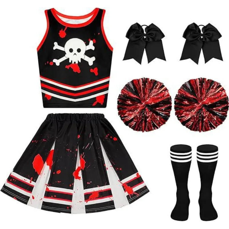 Halloween Cosplay Costume  Cheerleaders Digital Printed Dress Suits Horror Performance Party Role Playing Outfits for Girls