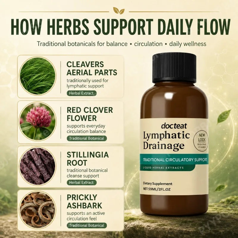 Lymphatic Drainage Drops Herbal Liquid Extract Cleavers Red Clover Stillingia Prickly Ash Botanical Supplement 59ml 2 fl oz