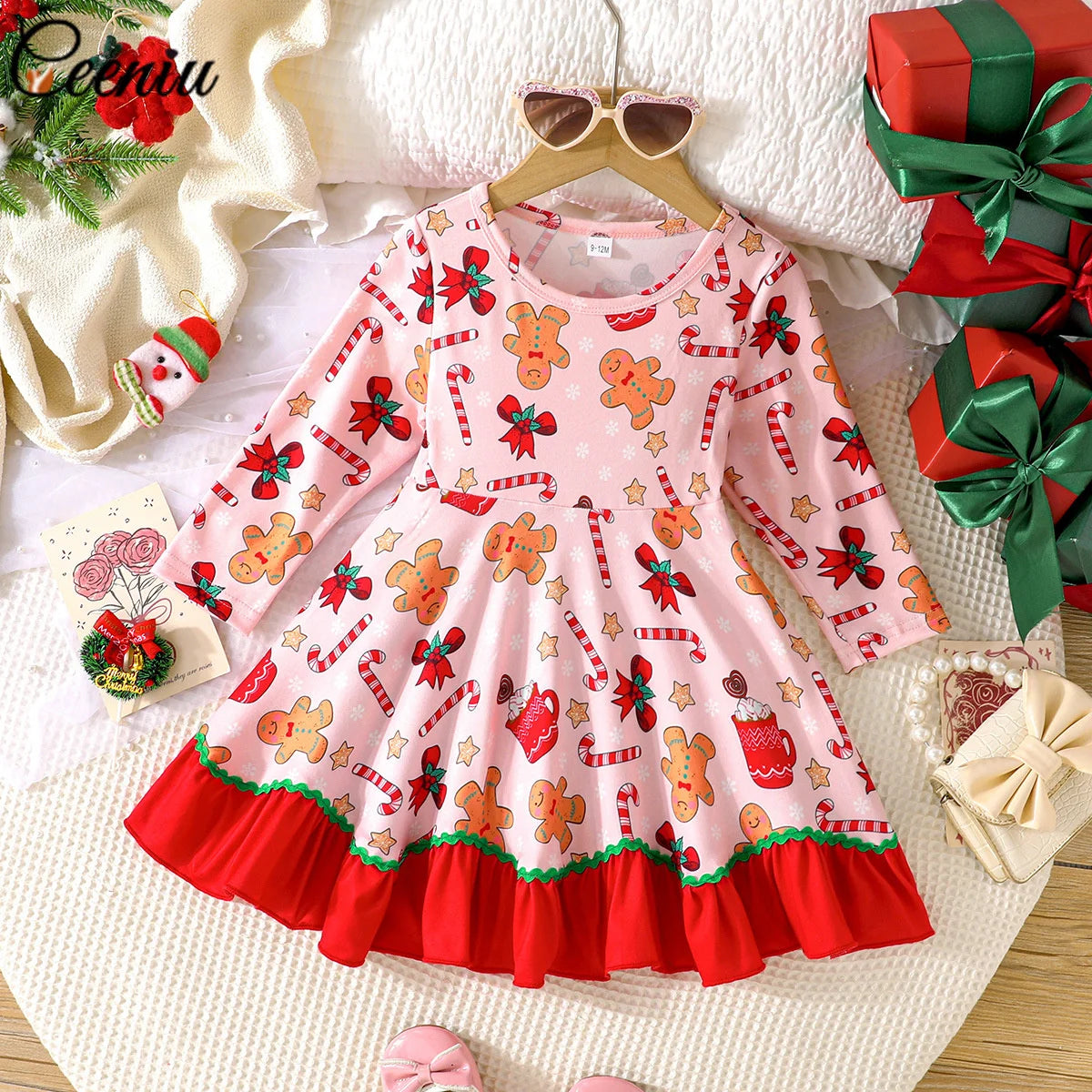 Baby Dress For New Year Green Tree Print Xmas Christmas Dress For Newborns Toddler My First New Year Girls Costumes
