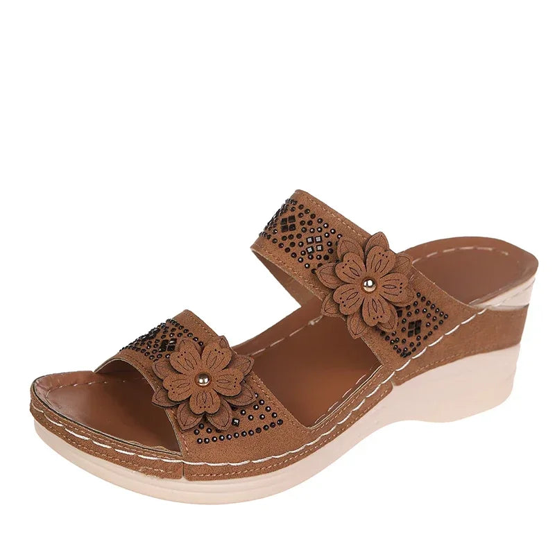 2024 Summer Women Slippers Plus Size Women's Shoes Retro Roman Sandals Women Pu Casual Flower Wedge Sandals Platform Slippers