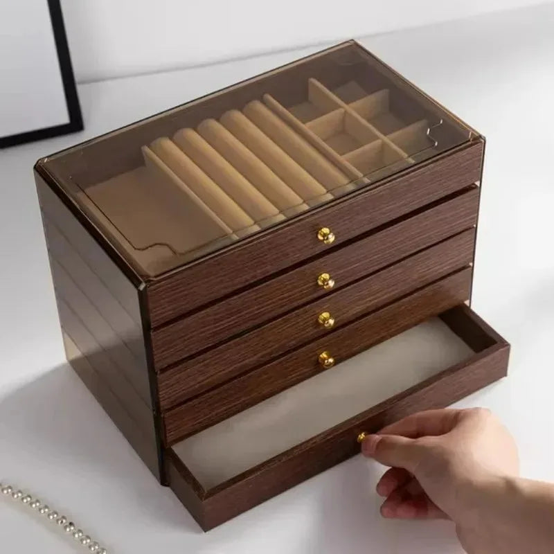 3-layer Large Capacity Drawer Walnut Wood Jewelry Storage Box Suitable for Earring Necklace Ring Jewelry Oxidation Prevention