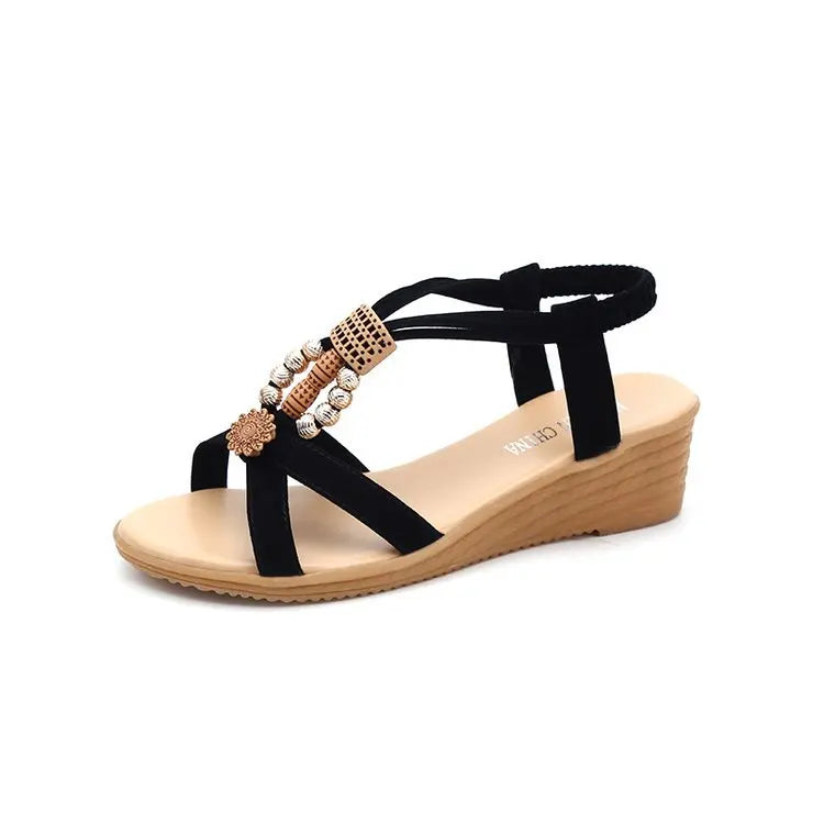 Women's Shoes Wedge Sandals Summer Fashion Round Toe Sandals Comfortable Non Slip Beach Shoes Slip on Open Toe Casual Sandals