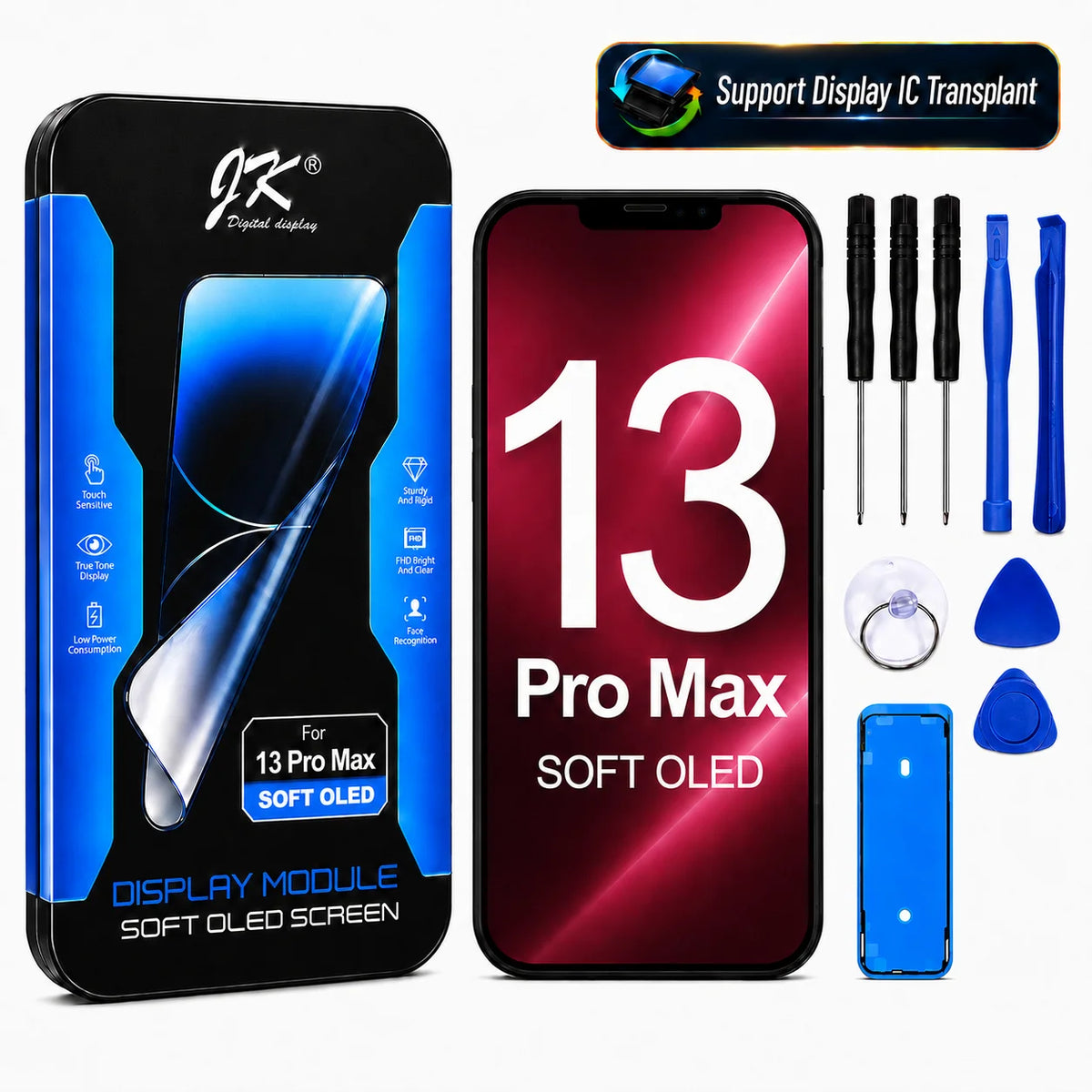 JK Flexible Soft OLED Display Assembly for iPhone 12 13 14 15 16 17 Pro Max Plus Screen Replacement Part