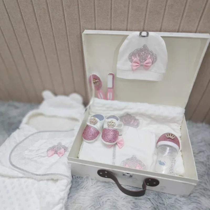 Ins Handmade Baby Swaddle Set Newbaby Gift Onesie Climbing Clothes High-end Gift Box Set Custom Newborn Baptism Clothes
