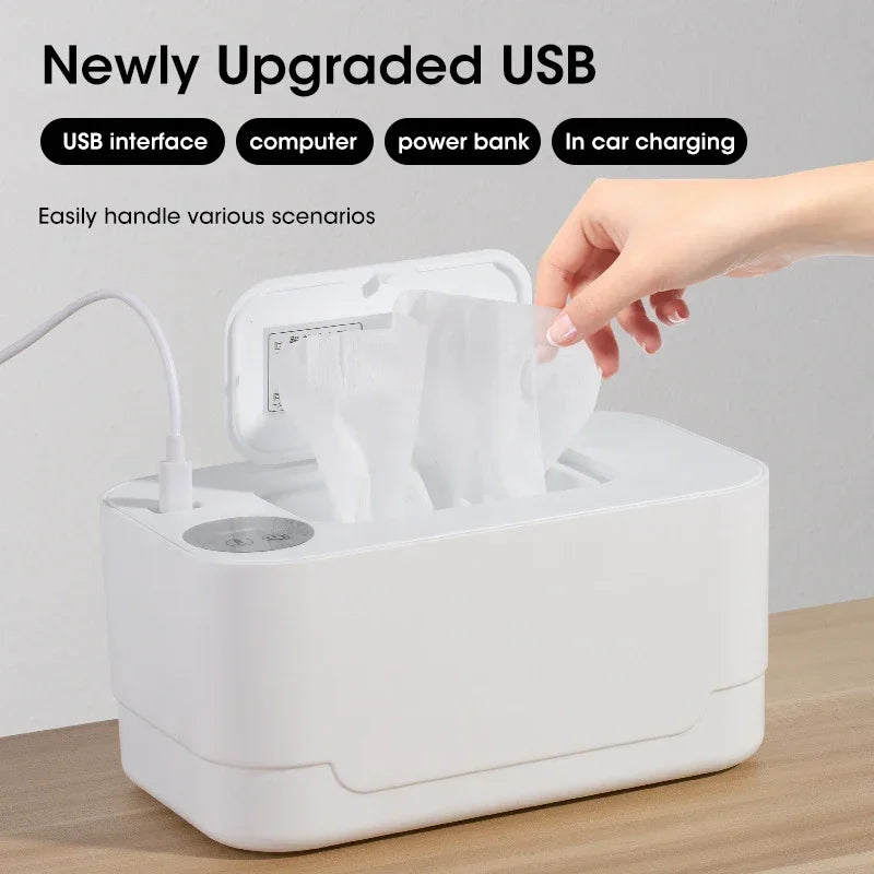 Portable USB Baby Wipe Warmer With LED Display Wet Towel Dispenser Heating Box For Home Car Travel Diaper Changing