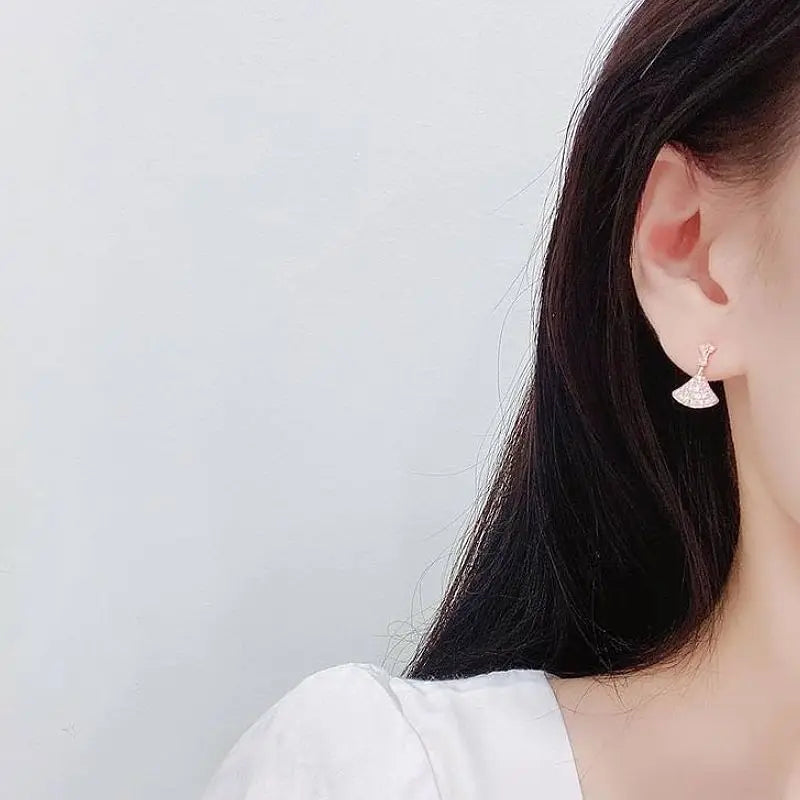 925 Sterling Silver Fan-Shaped Skirt Stud Earrings for Women Cubic Zirconia Luxury Geometric Fashion High Quality Jewelry