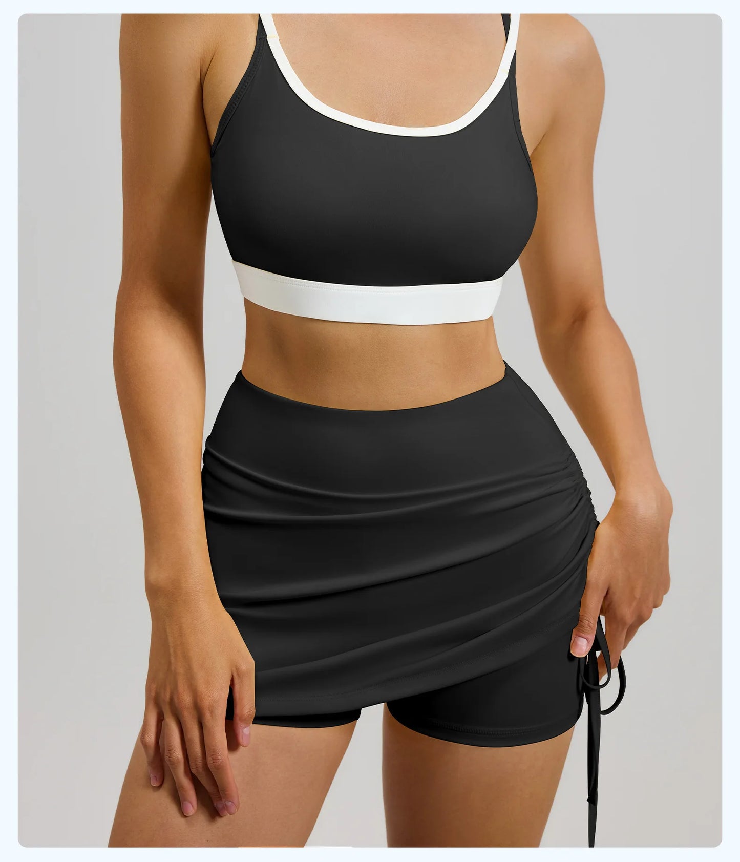 Fitfemme Women's Sports Skirt with Inner Shorts - Ruched Side and Drawstring - Perfect for Workout 2025 New