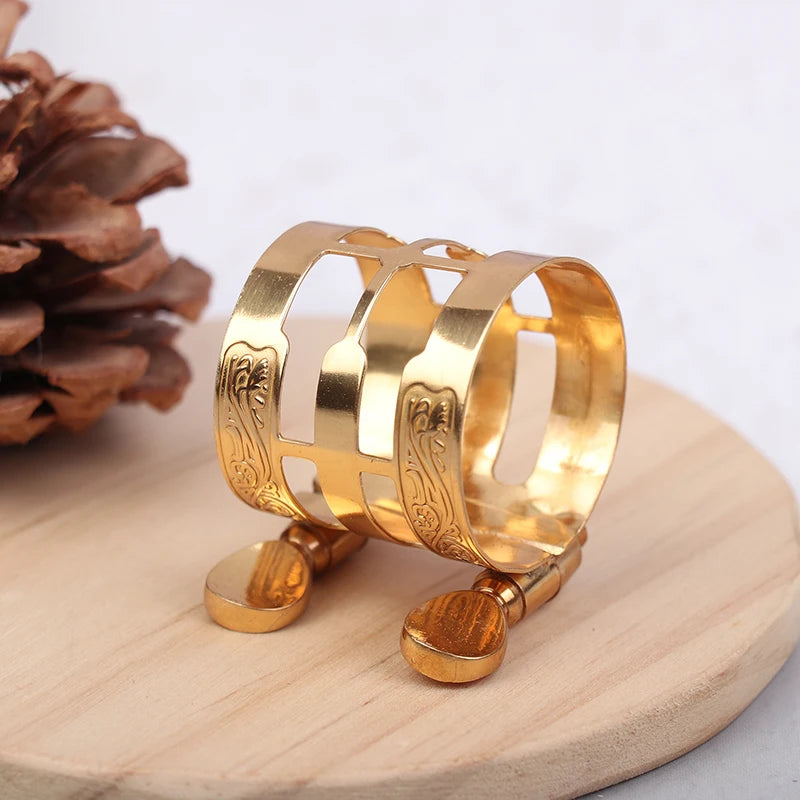 {QTG333} Double Screw Adjustment Saxophone Ligature Gold Color Copper Compact Durable For Alto Sax Saxophone Ligature Fastener