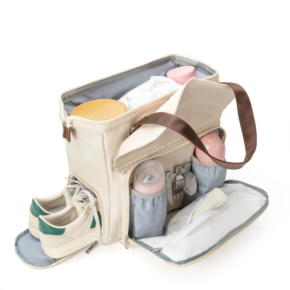 Large Capacity Multifunctional Nylon Mommy Backpack, Vintage Diaper Baby Stroller Changing Pad Fashionable and Large Capacity
