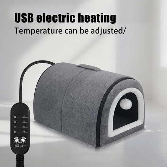 Heated Cat House Cat Bed Cave Temp Adjustment Semi-Enclosed Removable Warm Nest For Medium Breed Kitten Puppy All Season Indoor