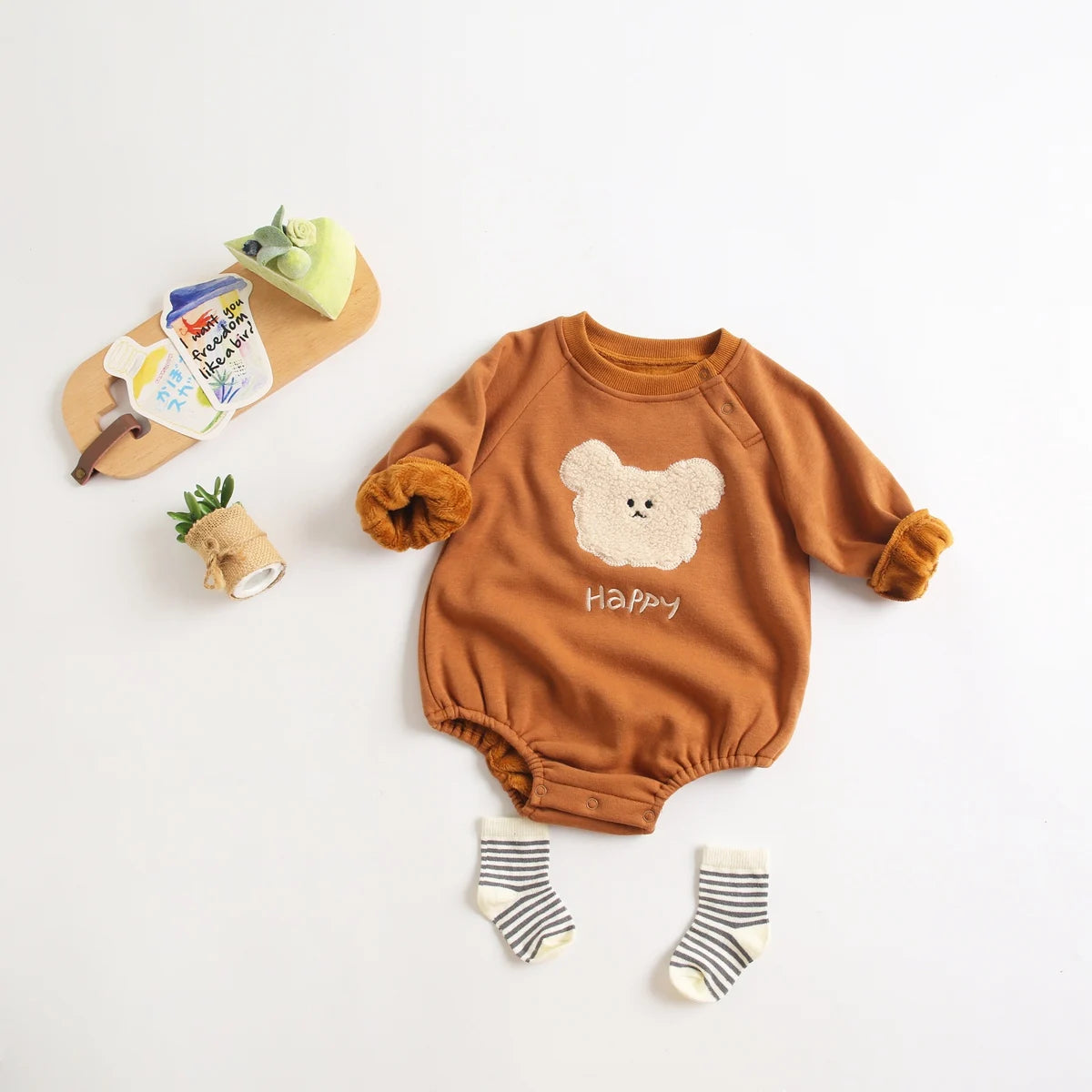 Sanlutoz Winter Autumn Unisex Baby Boys Girls Bodysuits Warm Fleece Long Sleeve Toddler Clothing Onesies Cute Animal Casual