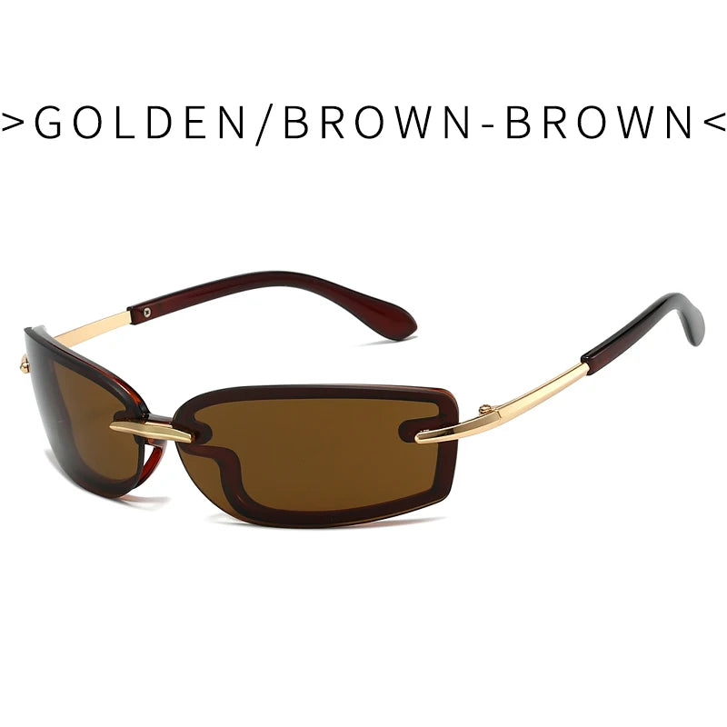 Rimless Y2K Style Sunglasses Rectangle Fashion Popular Women Men Shades Square Sun Glasses for Female Male Oculos Metal Frame