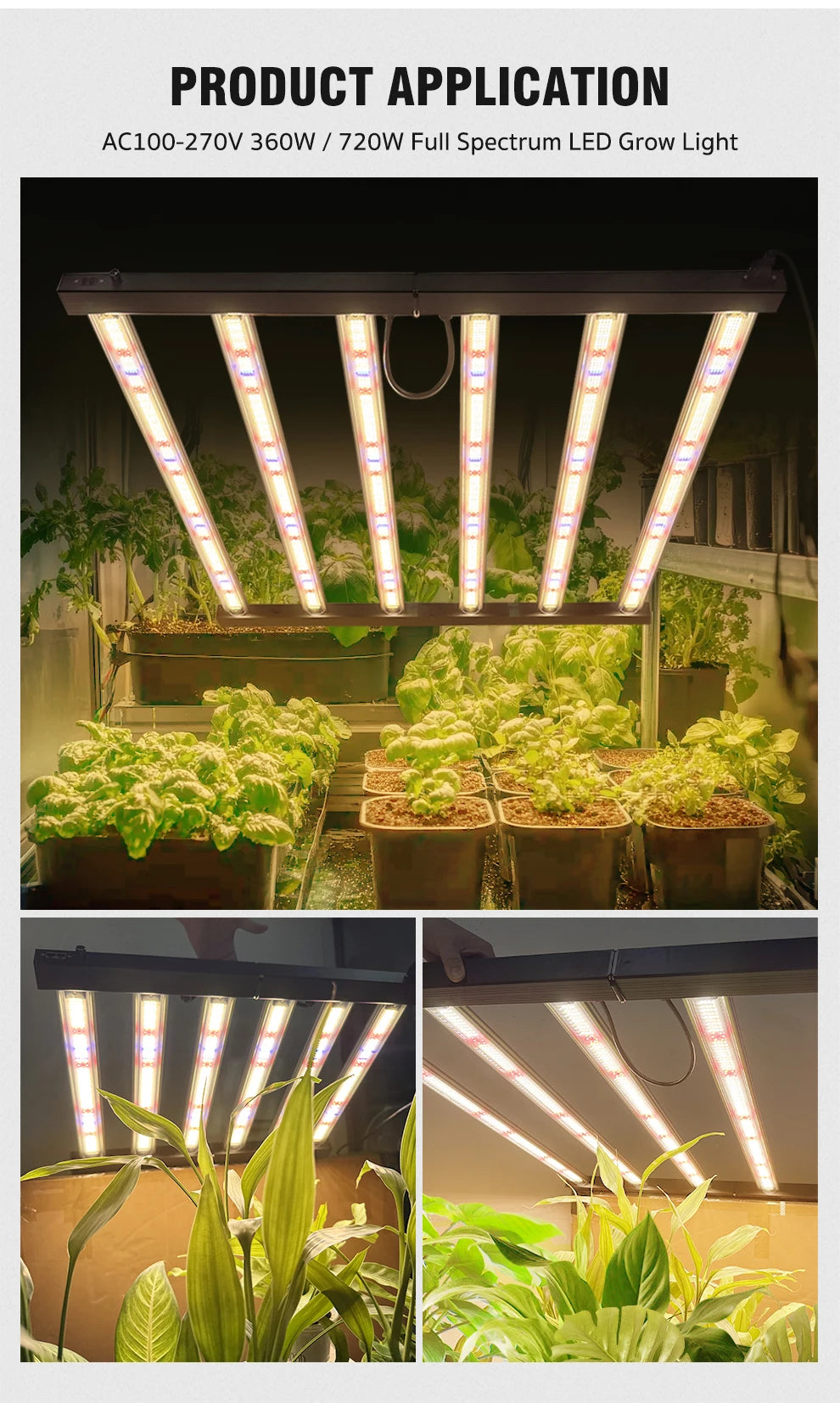 360W 720 Upgraded Full Spectrum Grow Light Aluminum Frame Foldable Waterproof SMD LM281B Garden Greenhouse Tent Grow Light