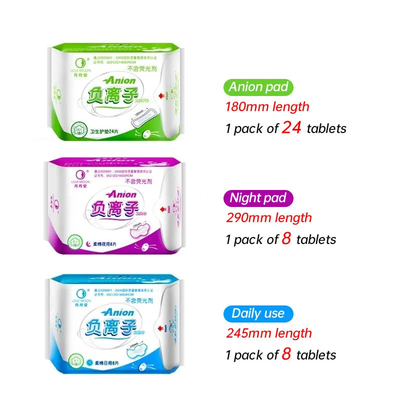 3packs/lots LOVE MOON Anion Sanitary towel Feminine Hygiene Sanitary Napkin Soft Mesh Menstrual Pads Organic Cotton for women